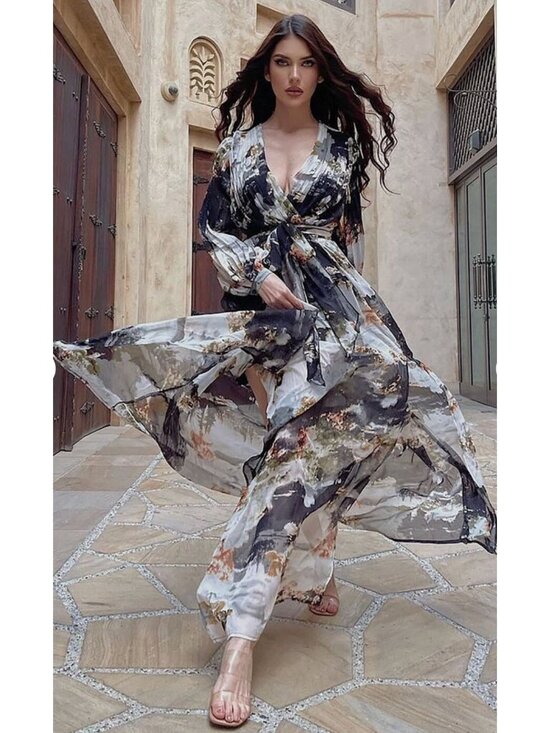 Fashion Nova Dresses & Skirts - FASHION NOVA Women's Black Combo Elsy Maxi Long Sleeve Dress NWT XL